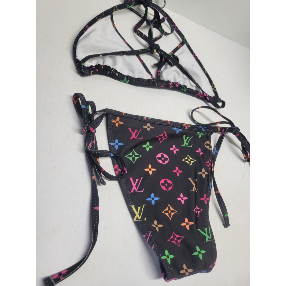 Louis Vuitton Multicolor Monogram Triangle Bikini Set Black RW201B Size M - Picture 9 of 11